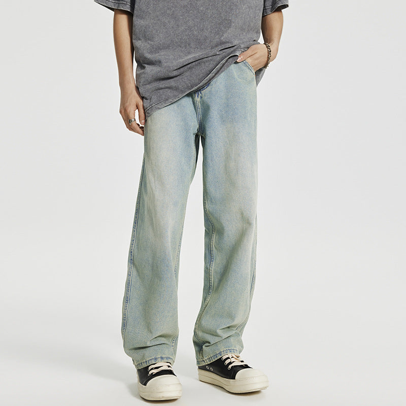 Men's Retro Washed Distressed Light-colored Jeans