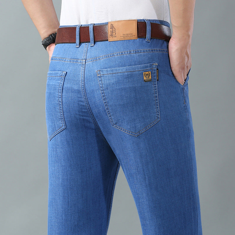 Men SpringSummer Denim Pants Loose Straight Leg Style Business Wear For Middle Aged Men