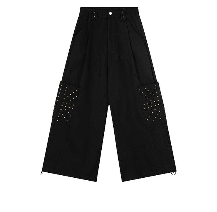 European And American High Street Geometric Pattern Rivet Design Sports Pants