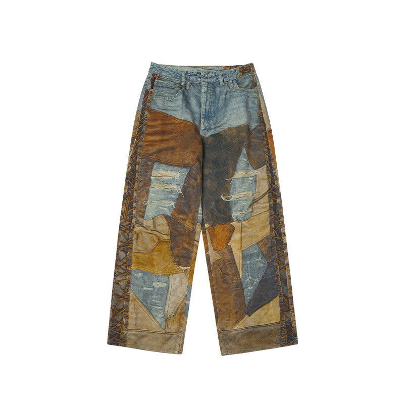 Vintage Patch Digital Printing Jeans Pure Cotton Casual Pants