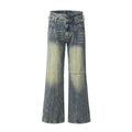 Retro Worn Looking Washed-out Jeans Deconstructed Stitching Design Loose All-match