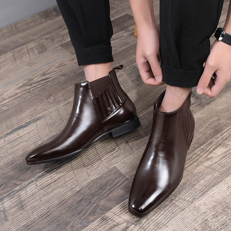 British Style Square Heel Business Formal Leather Shoes