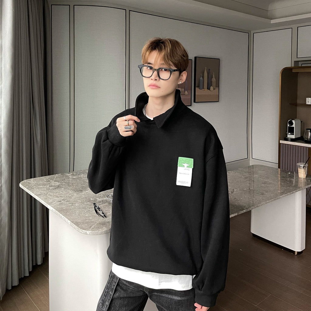 Spliced Stand-up Collar Design Casual Sweater