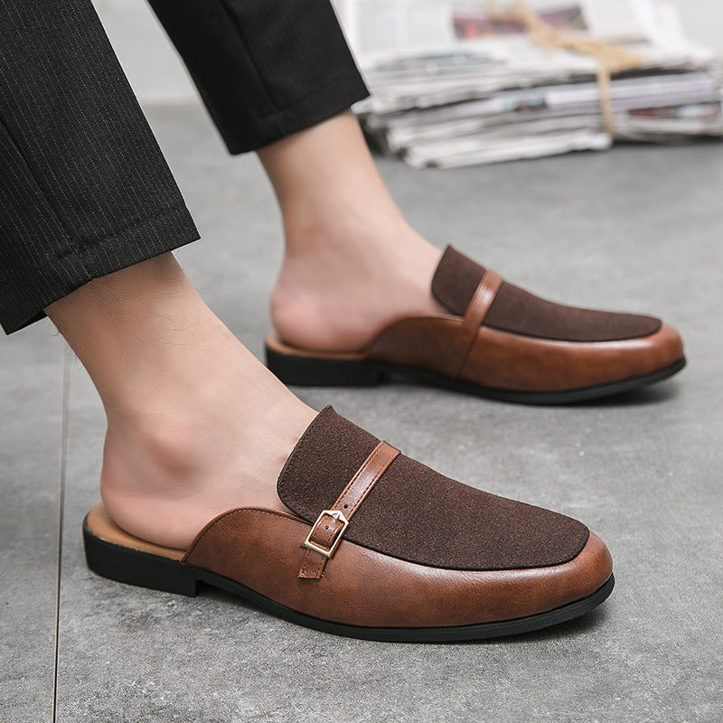Men's British Half Slippers Small Leather Shoes Men's Slippers