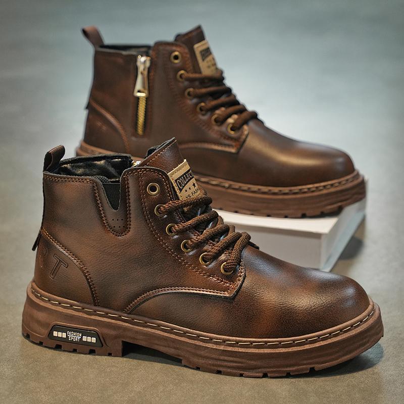 Autumn Leisure Leather Waterproof Retro British Style Men's Plus Size Martin Boots