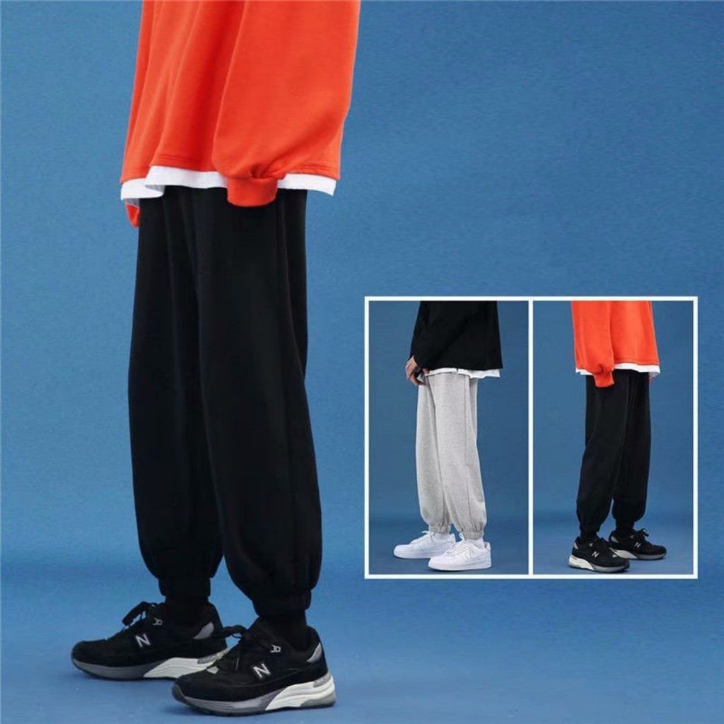 Trendy Fleece-lined Thickened Loose Tappered Gray Casual Pants