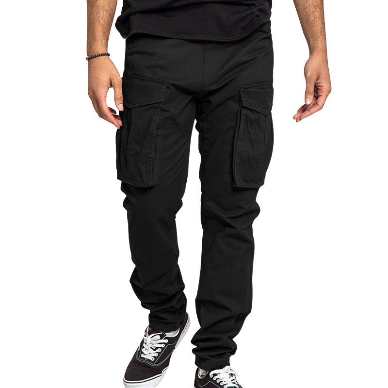 European And American Drawstring Multi-pocket Small Straight Pants