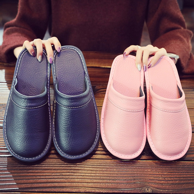 Home Leather Slippers Men's Plus Size Spring And Autumn Waterproof Platform