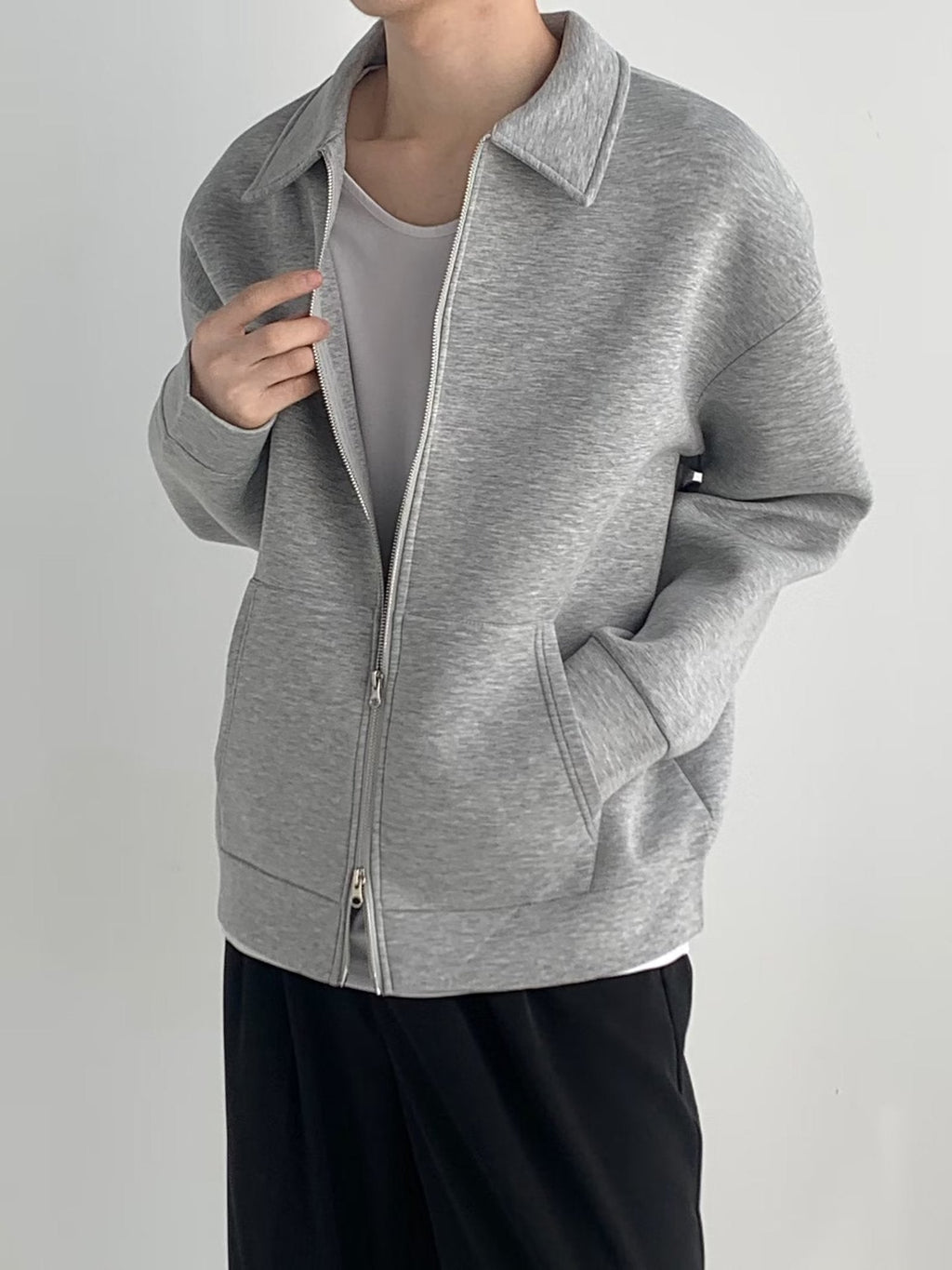 Men's Japanese Solid Color Flip Collar Zipper Coat