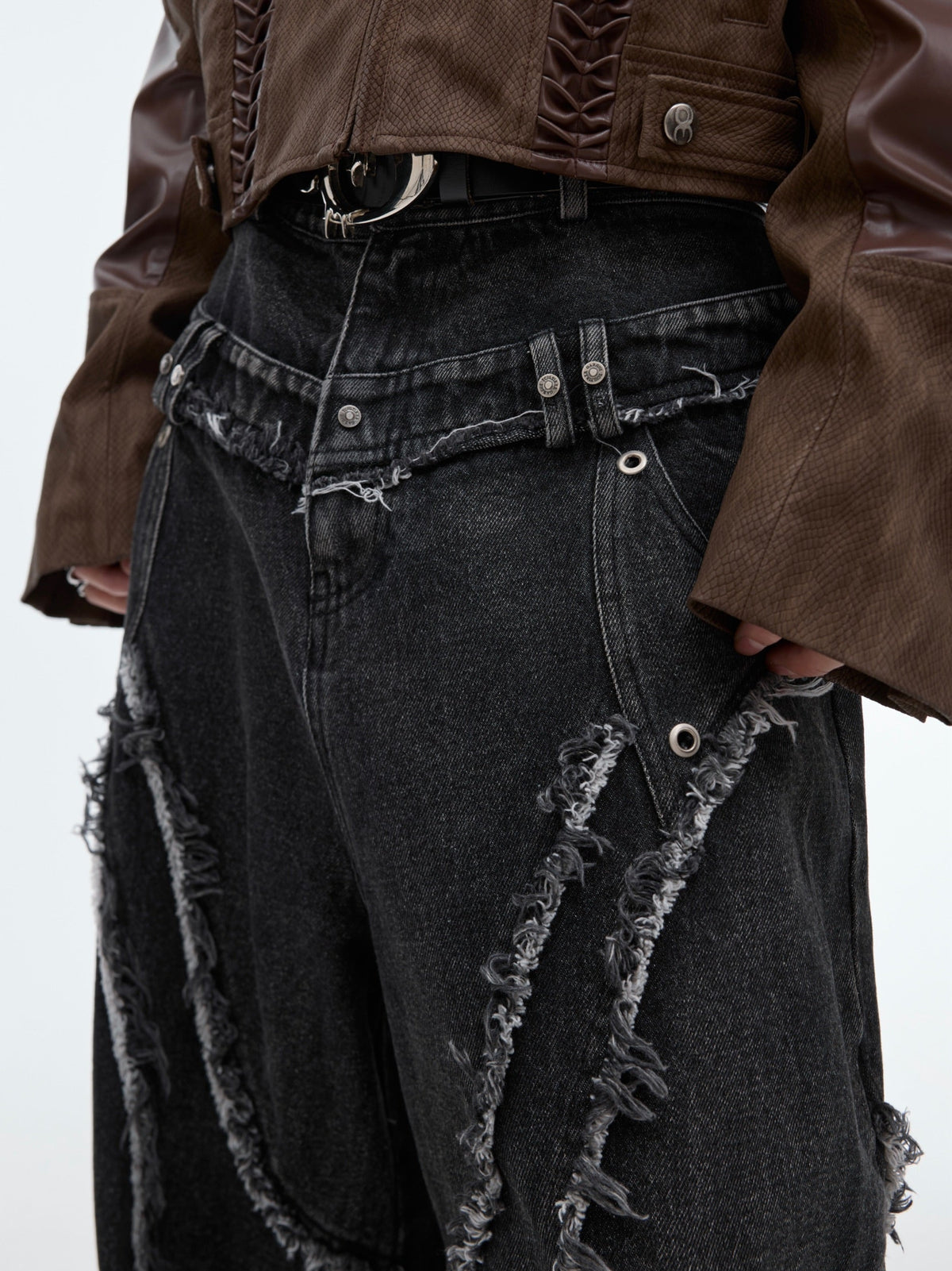 Retro Washed Distressed Profile Jeans