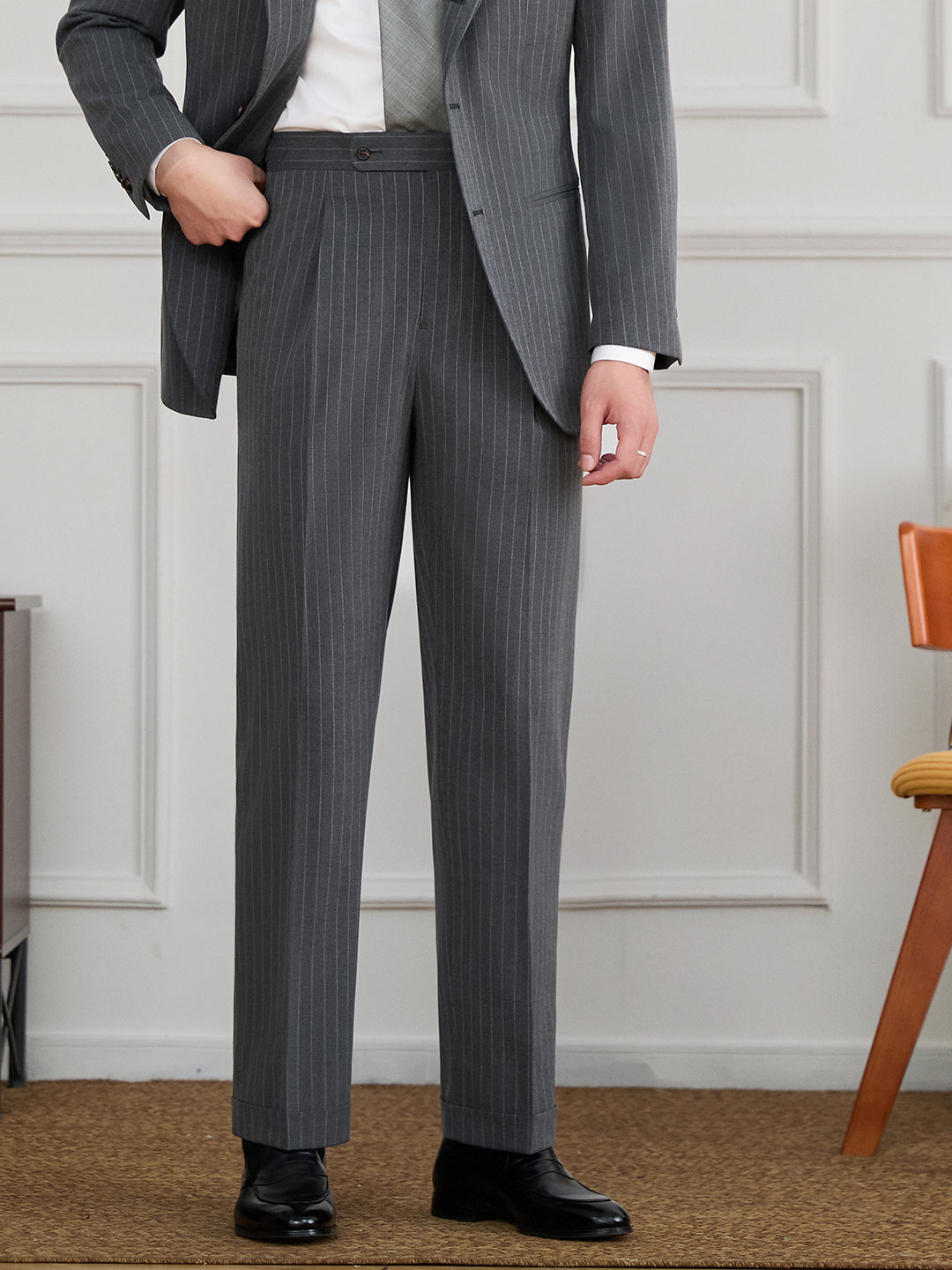 Italian Retro Men's Neapolitan Stripes High-waisted Trousers