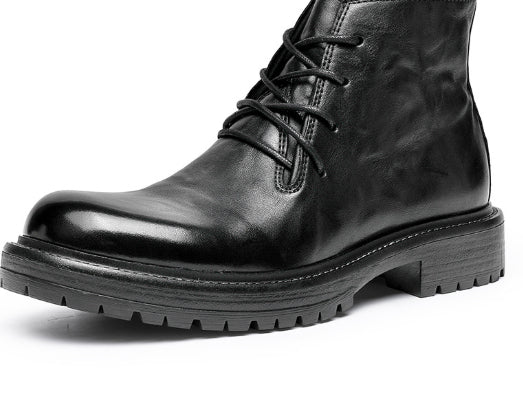 First Layer Cowhide Men's High-top Martin Boots British Formal Wear