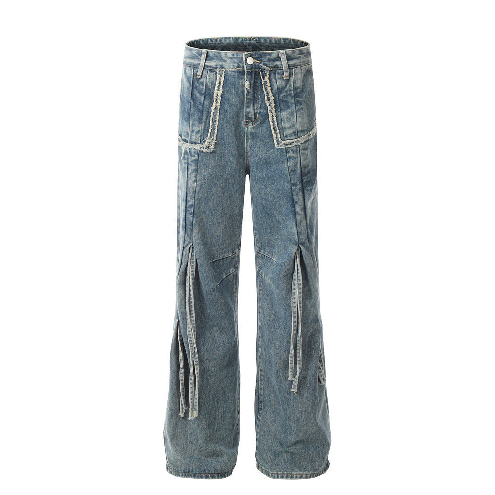 Drawstring Ruffle Design Sense Denim Trousers Men