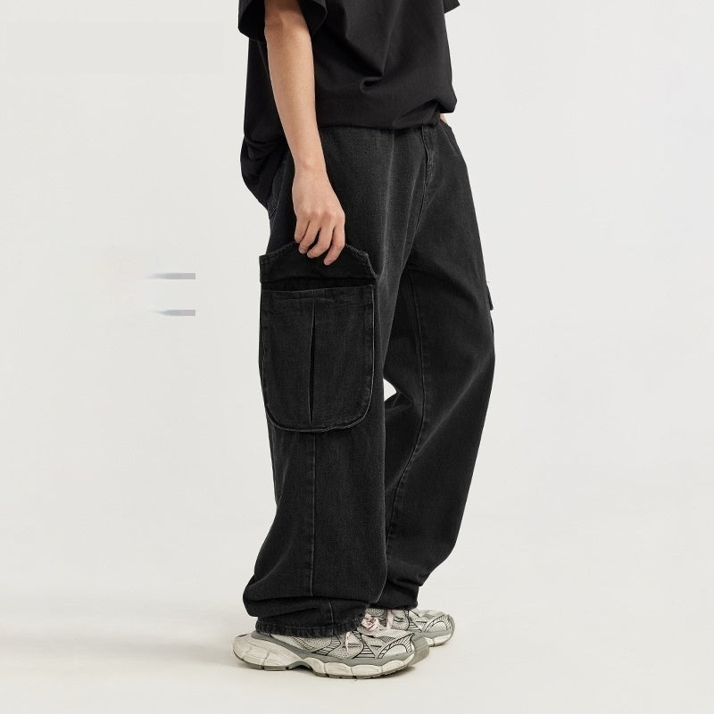 Street Straight Loose Men's Clothing Wash Tooling Wide Leg Jeans