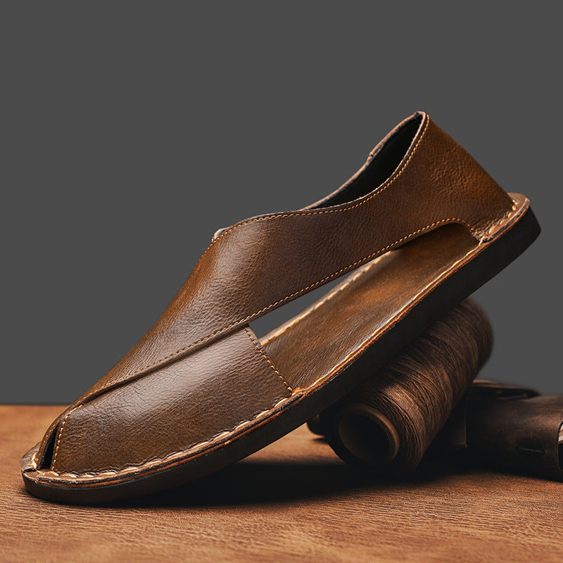 Genuine Leather Breathable One Pedal Beach Sandals