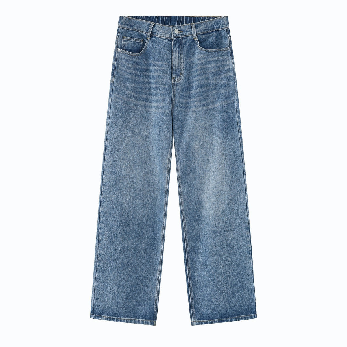 Korean Style Retro Half Elastic Waist Loose Straight Jeans Men's American Style