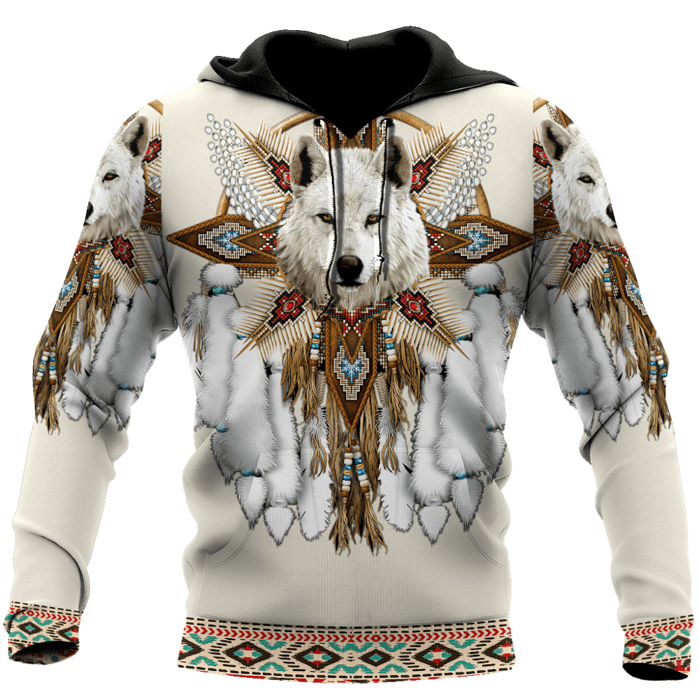 Men's Women's 3D Full Version Indian Indian Wolf Hoodie
