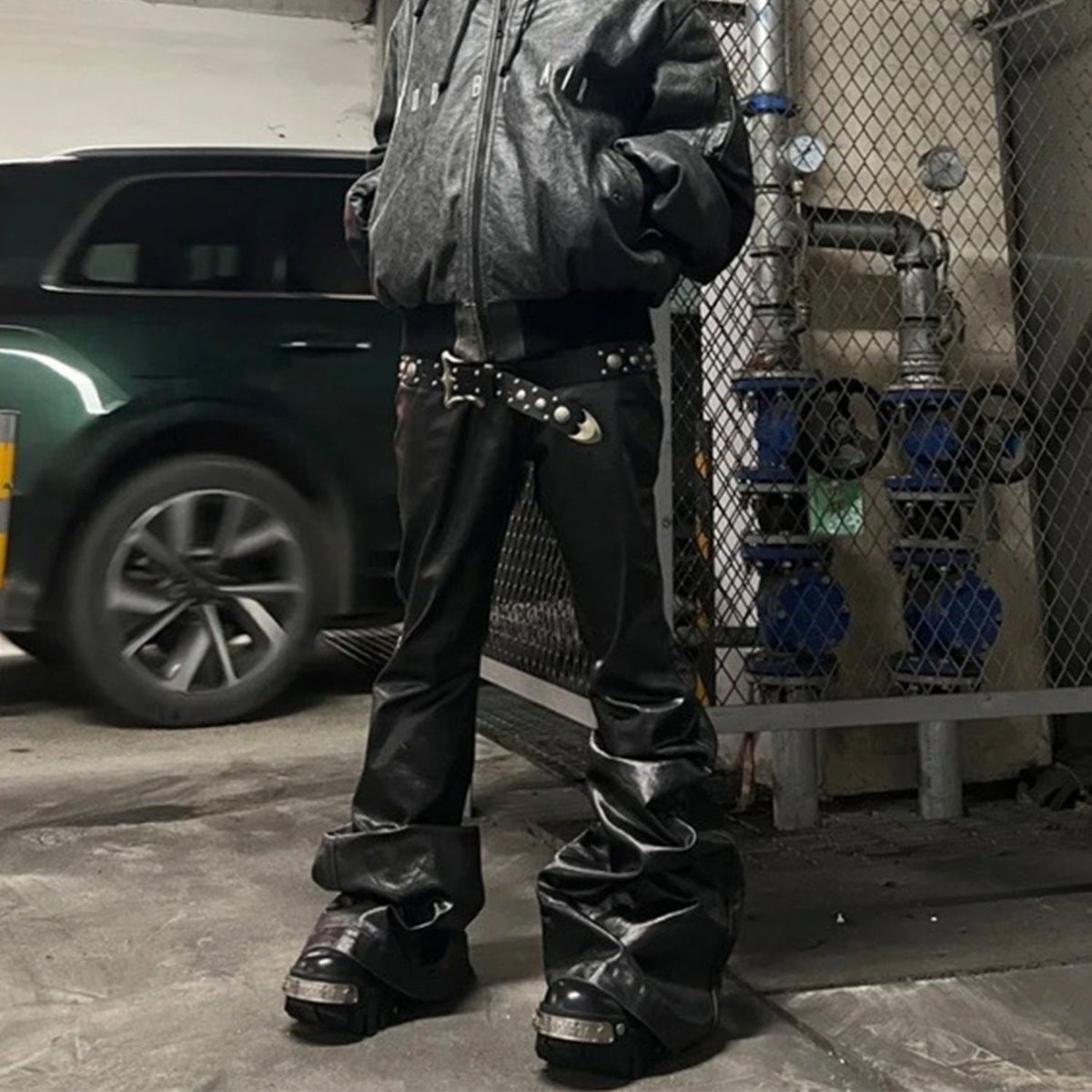 Black Coated Shiny Patent Leather Skinny Jeans