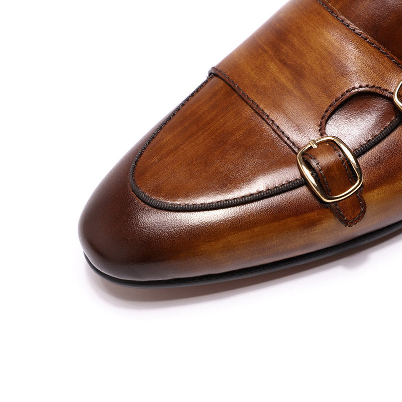 Double Buckle Men's Shoes Top Layer Cowhide Men's Leather Shoes
