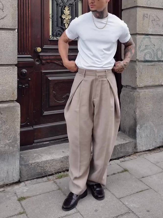 Men's High Waist Pleated Pants