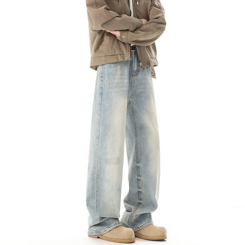 Men's Retro Light Blue Straight Casual Jeans