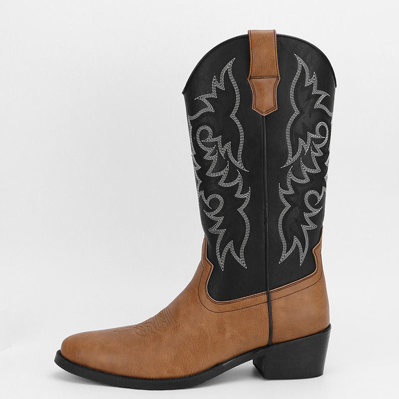 Men's Embroidery Retro High Leg Boot