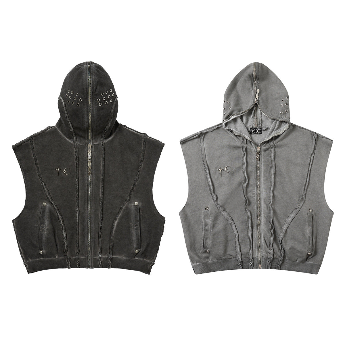 Men's Wash Dirty Dyed Patchwork Sweater Short Sleeveless Hoodie