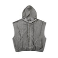 Men's Wash Dirty Dyed Patchwork Sweater Short Sleeveless Hoodie