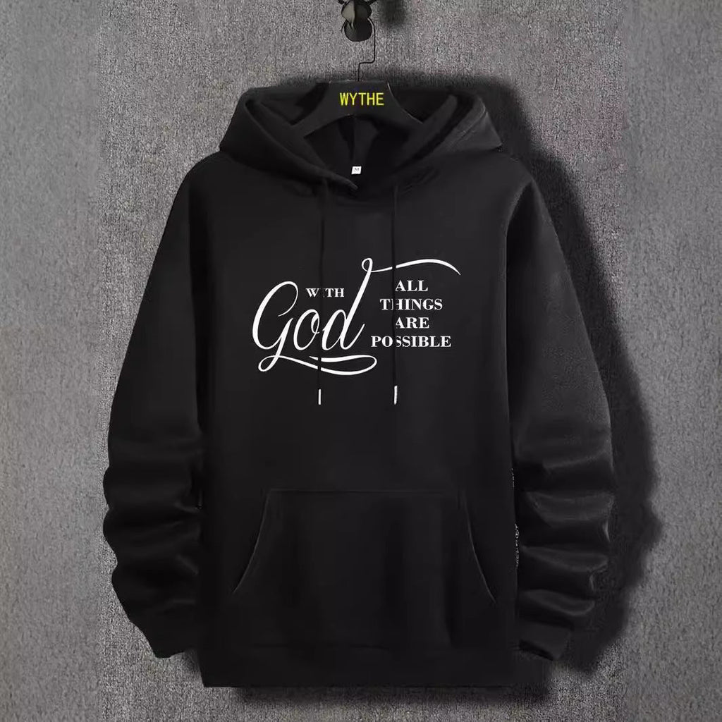 Text Printing Plus Velvet Fall winter Hoodie