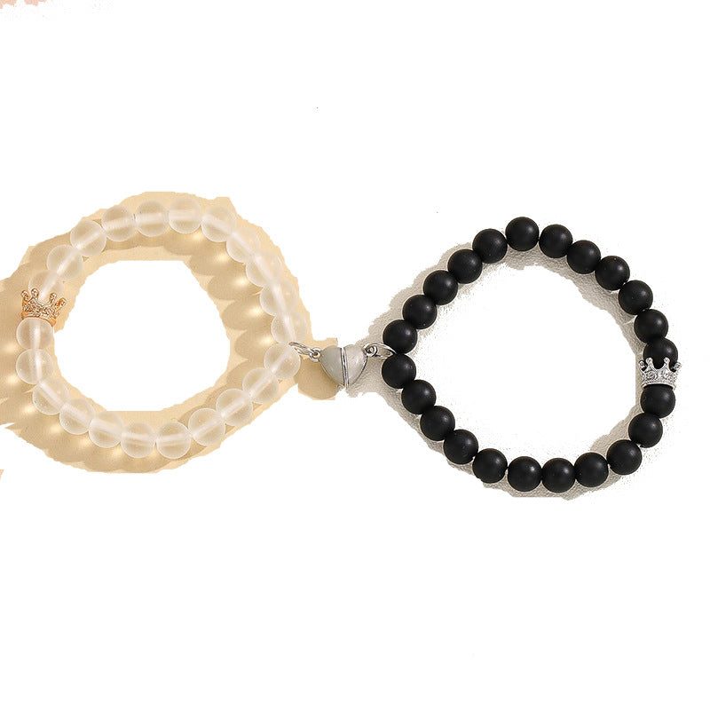 2pcs Handmade Crown Beaded Charms Bracelet Heart Glow In The Dark Couple Bracelet