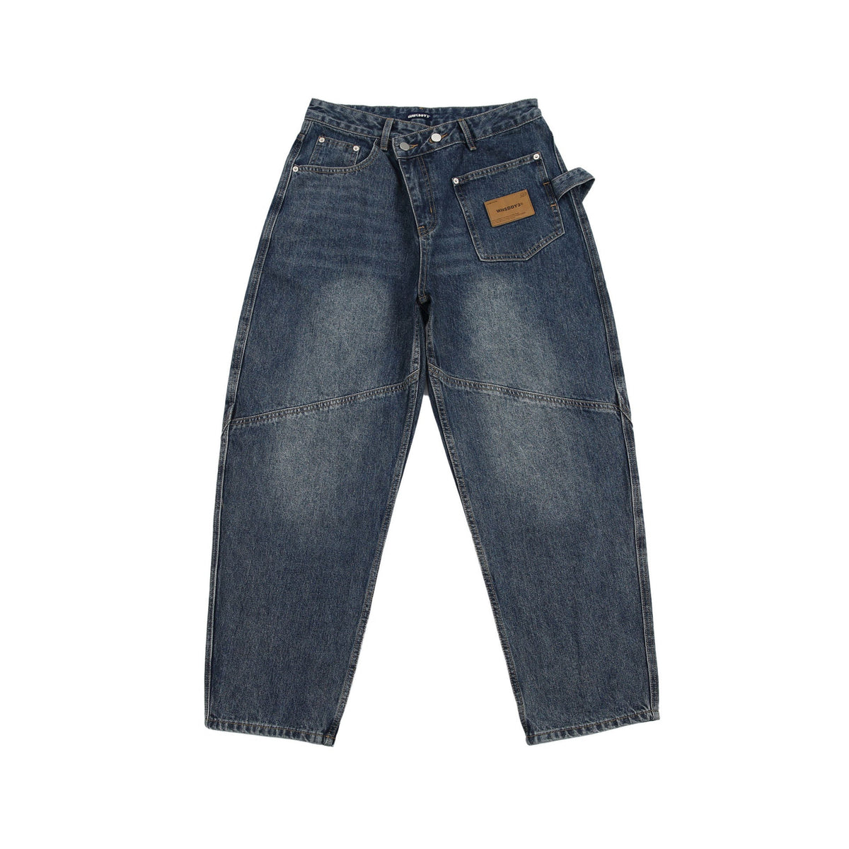 Retro Heavy Washed Oblique Placket Pocket Design Cargo Jeans
