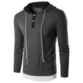 Fake Two-piece Hooded Drawstring Long-sleeved T-shirt