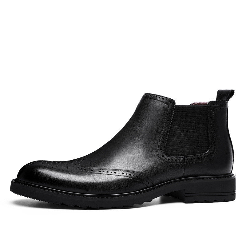 Autumn And Winter Leather Martin Boots Men's Block Carving