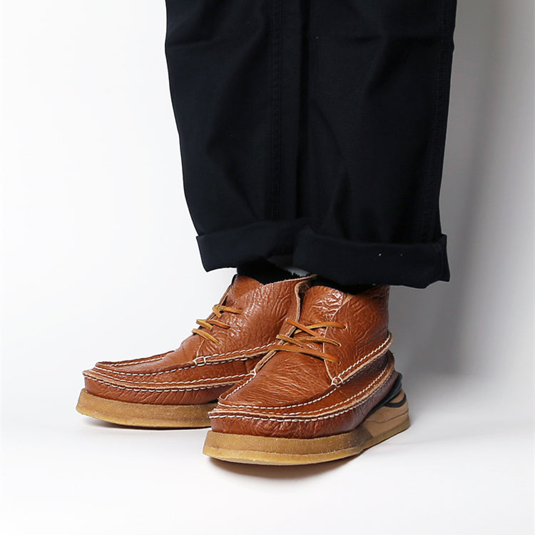 Men's Cowhide Vintage Handmade Stitching Square Head Workwear Leather Shoes