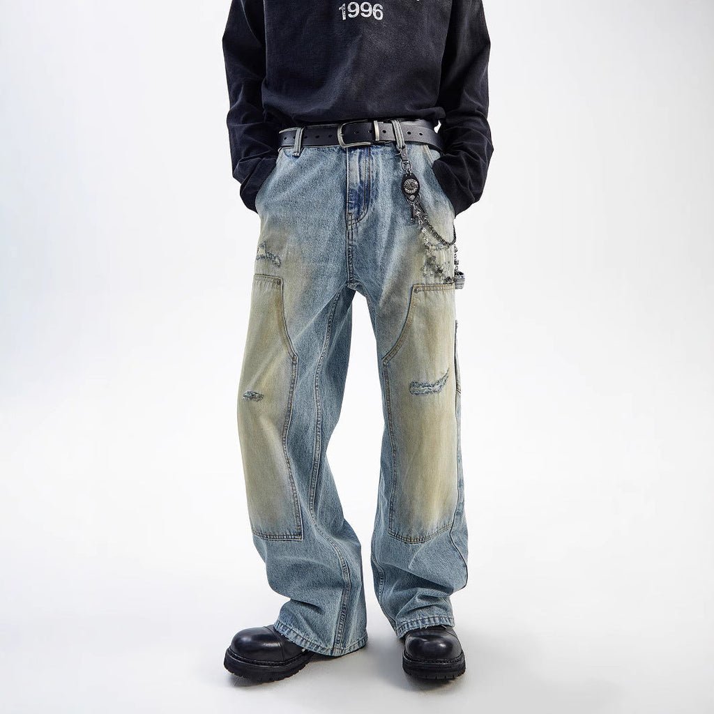 American Style Washed-out Vintage Straight Casual Loose Jeans