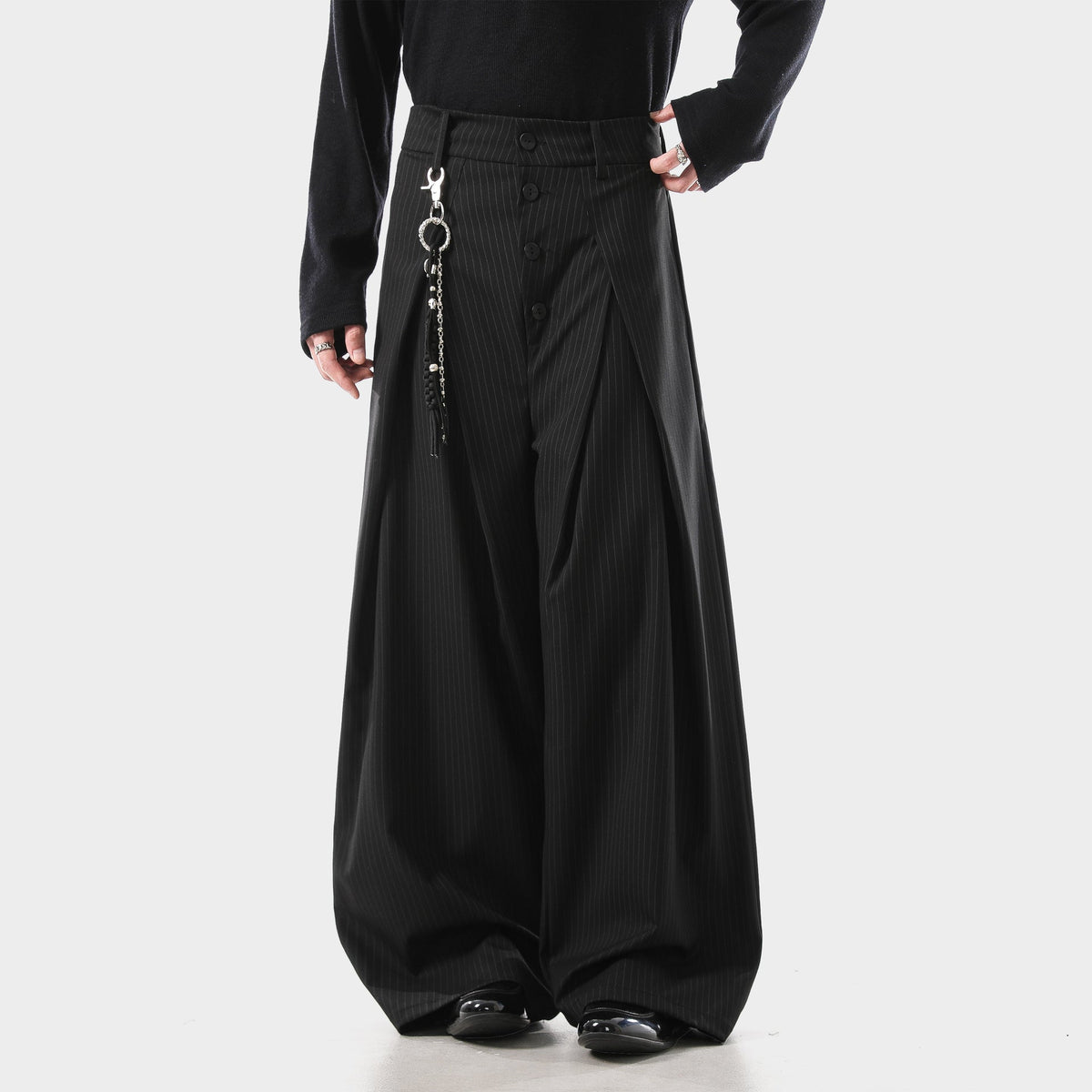Retro Pleated Striped Button Suit Pants