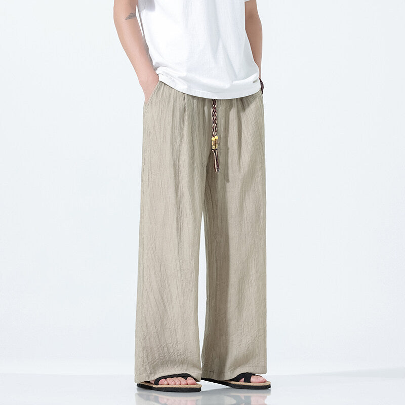 National Style Men's Trendy Straight-leg Trousers Breathable Wide Leg