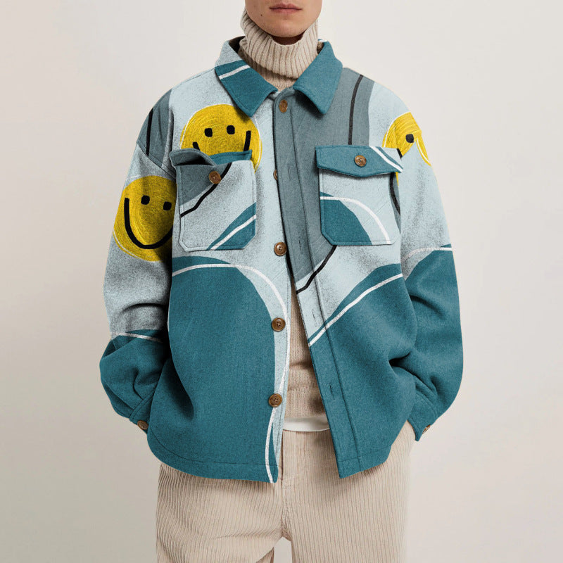 Explosive Autumn Printed Lapel Men's Jacket