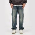 American Retro Washed Distressed Draping Jeans