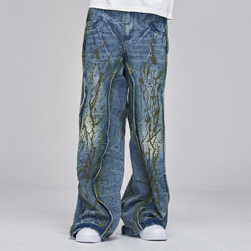 American Street Dirtyfit Heavy Industry Washed Distressed Wide Leg Jeans Design Sense