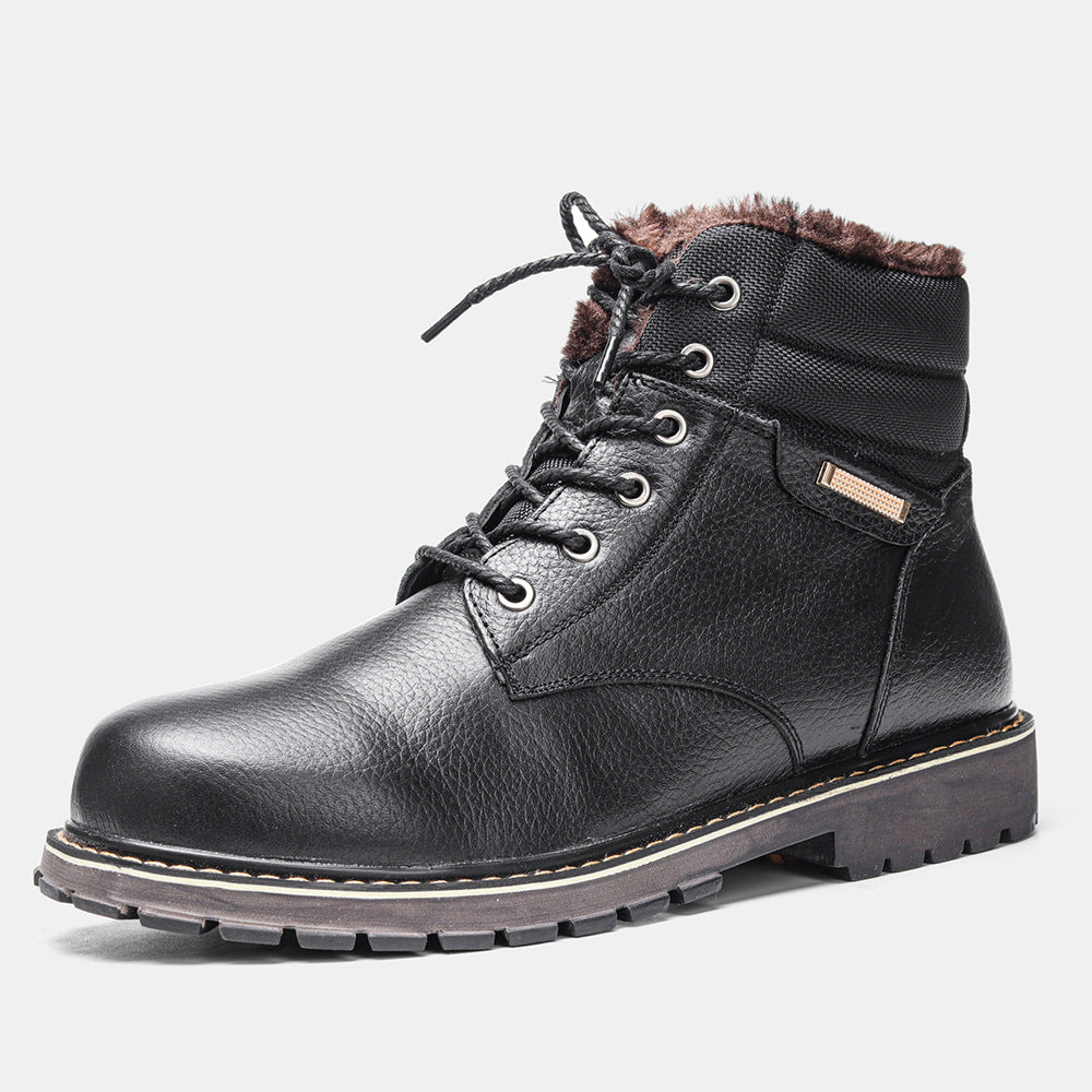 Plus Size Men's Real Leather With Fleece Lining Snow Boots