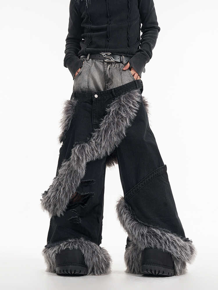 Fake Two-piece Pu Handsome High-grade Jeans For Men