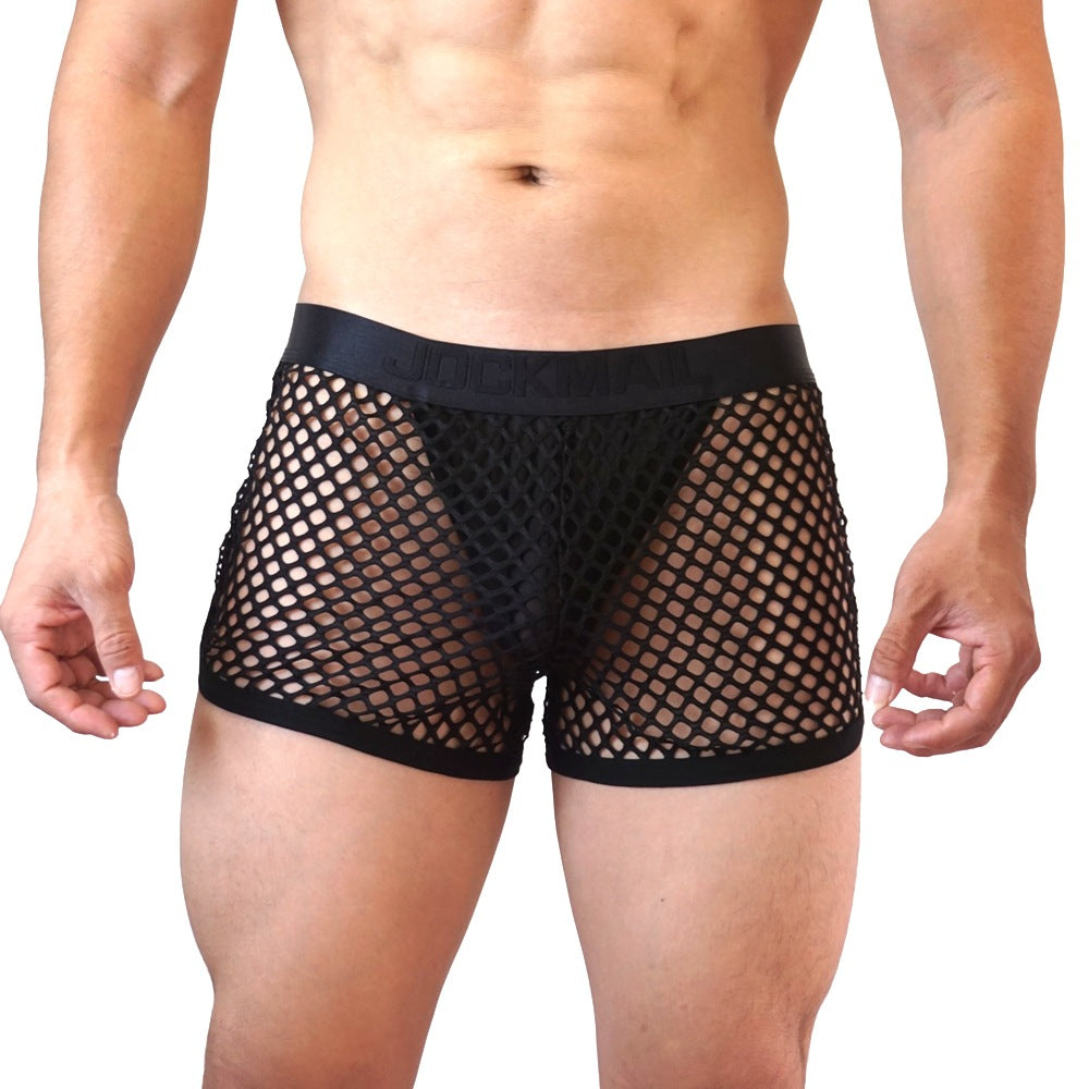 Men's Solid Color Mesh Low Waist Four Corner Underwear