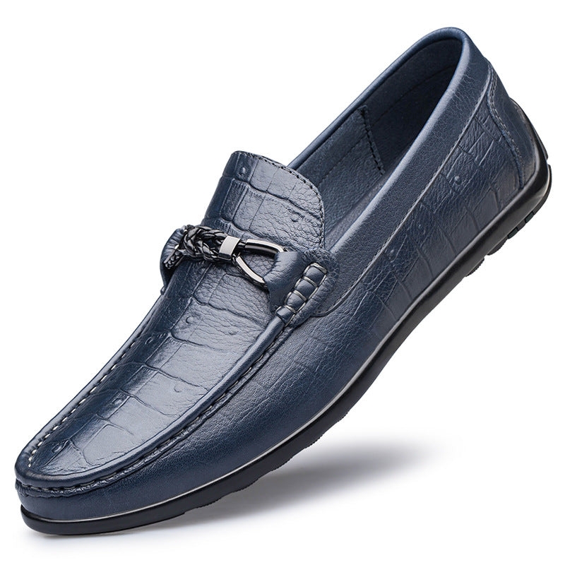 Round Toe Embossed Casual Leather Shoes Flat Heel