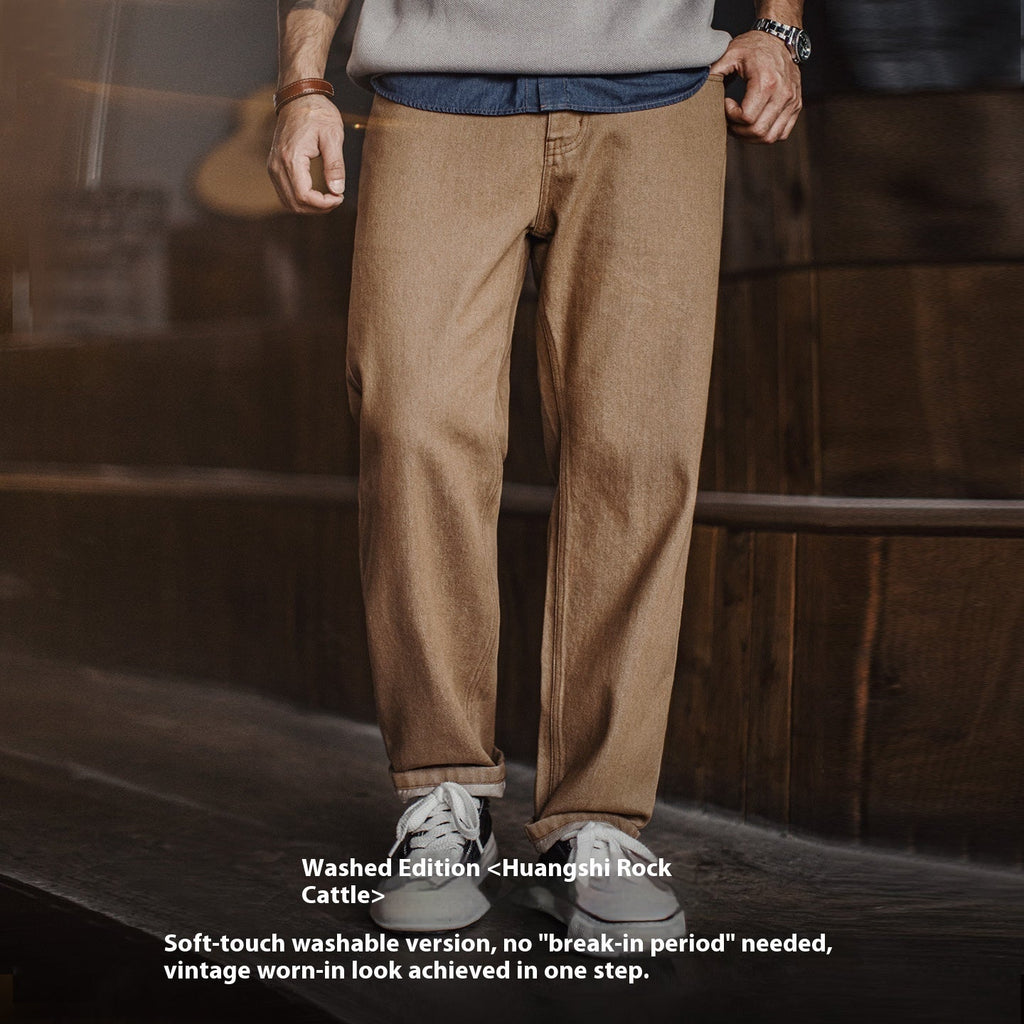 Workwear American Retro Khaki Jeans Maillard Straight Casual