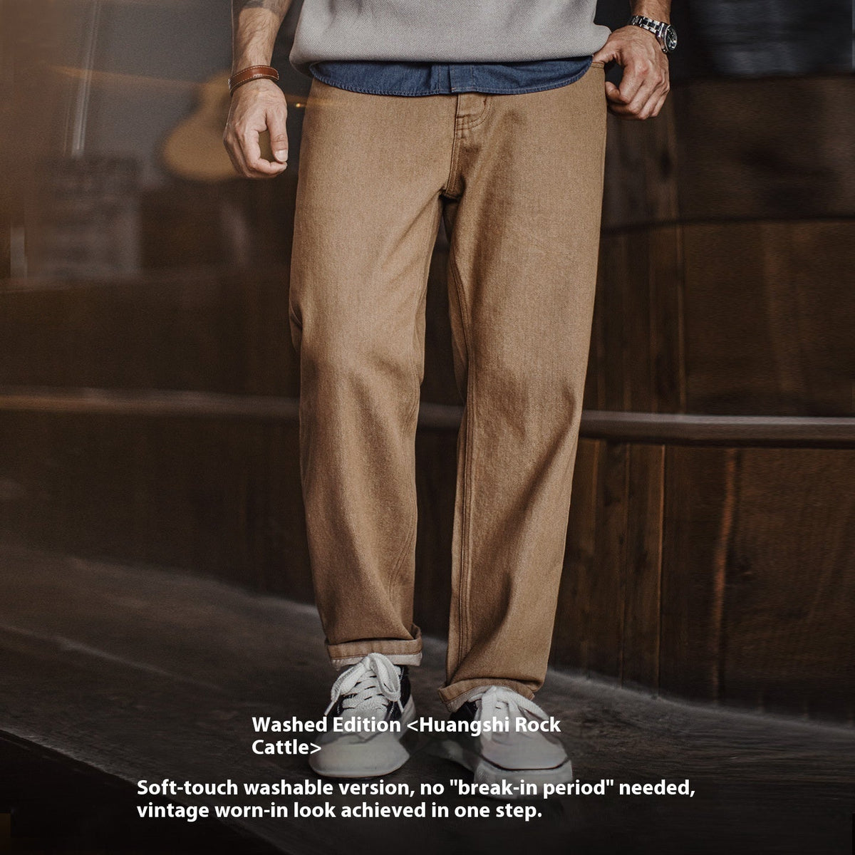 Workwear American Retro Khaki Jeans Maillard Straight Casual