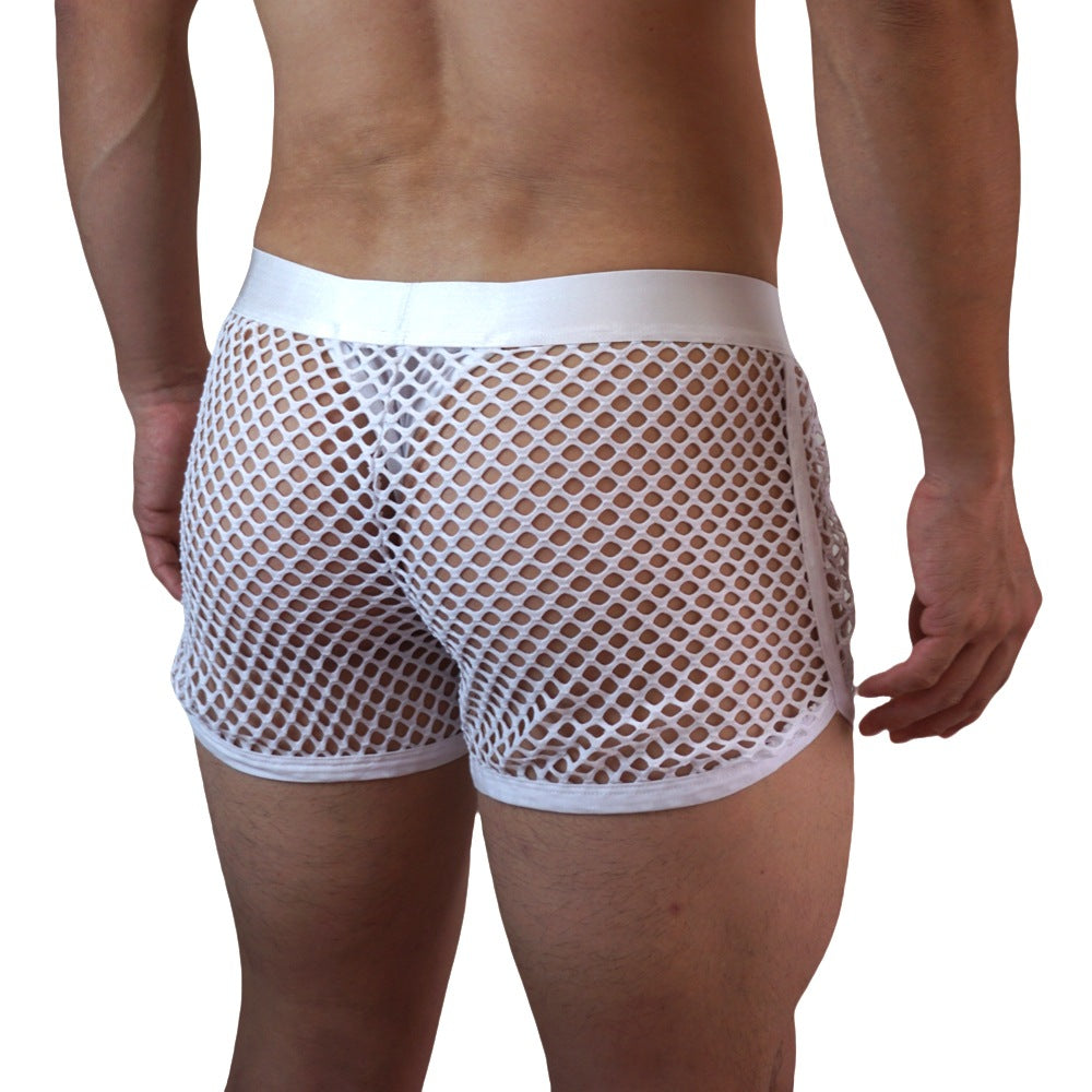Men's Solid Color Mesh Low Waist Four Corner Underwear