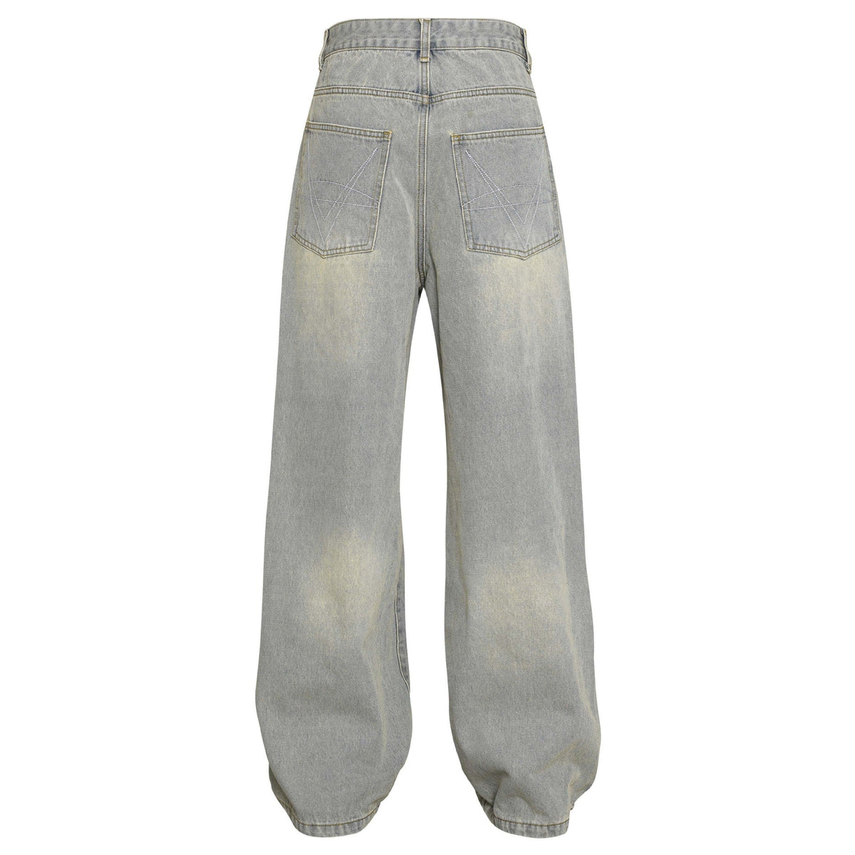 Washed Distressed Embroidery Tassel Jeans Wide-leg Straight Trousers