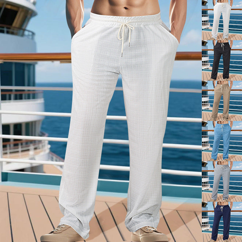 Small Plaid Loose Beach Straight Sports Trousers