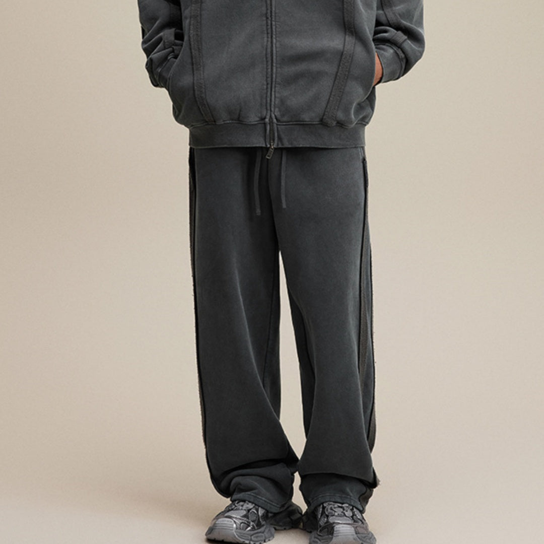 Trendy West Coast Vintage Brushed Fleece Distressed Sweatpants Casual Pants For Men
